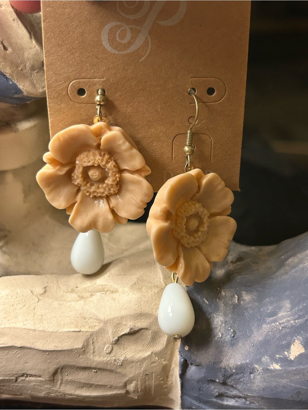 Floral Drop Earrings with White Teardrop Accent pierced jewelry NWT